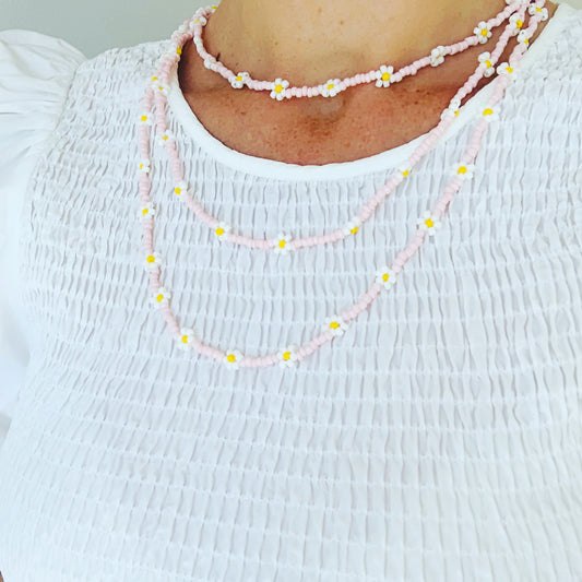 Collana perline Margherite Rosa