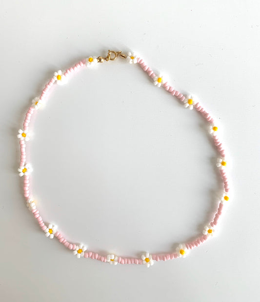 Collana perline Margherite Rosa