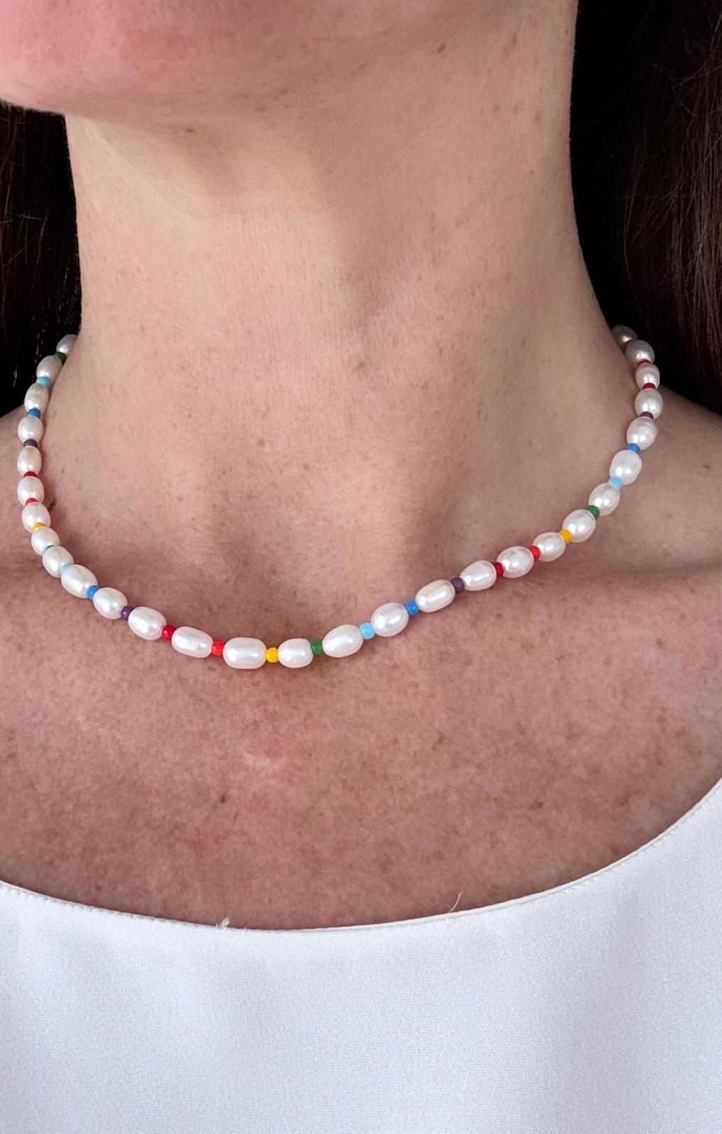 Rainbow pearl necklace